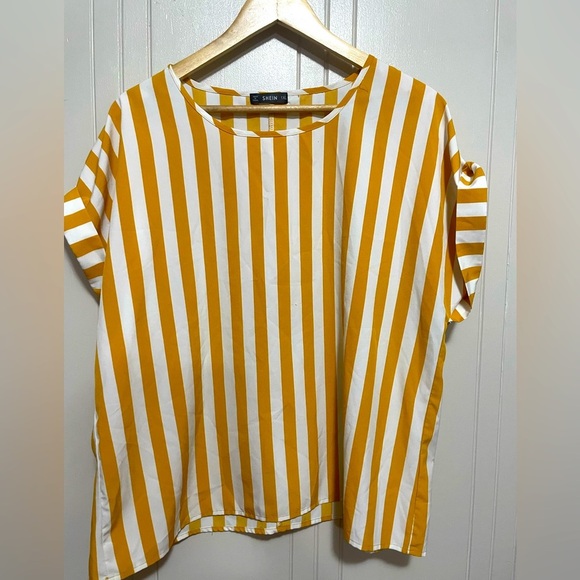 Mustard Shein Curve striped blouse 1x - Picture 1 of 5